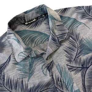 Travis Mathew Mens Short Sleeve Button Down Shirt Grey Tropical Palm Leaf Print